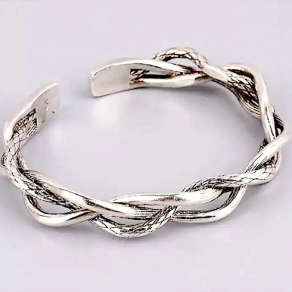 BRAIDED BANGLE BRACELET STER LING SILVER STAMPED .925 - Picture 1 of 10